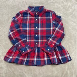 Polo Ralph Lauren Red Blue Plaid Flannel Ruffle Girls Dress Sz 5